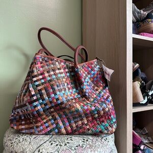 American Leather Colorful Woven Tote Bag
